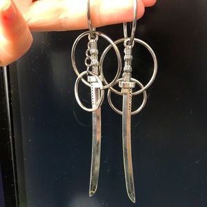 NEW Custom Silver Sword Cosplay Costume Earrings